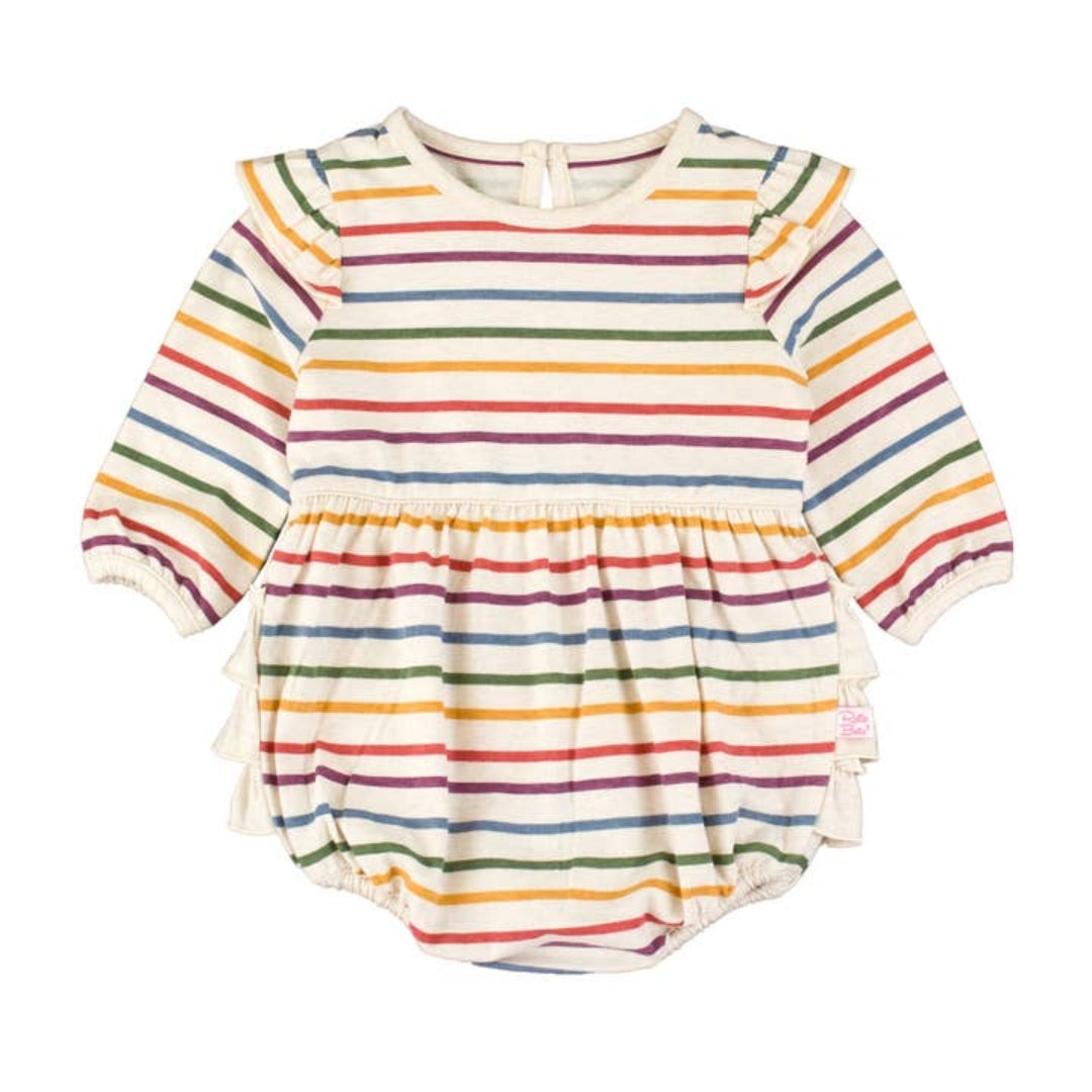 RuffleButts Countryside Rainbow Striped Bubble Romper