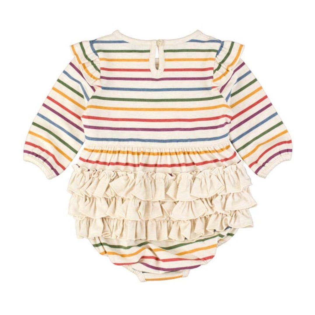 RuffleButts Countryside Rainbow Striped Bubble Romper