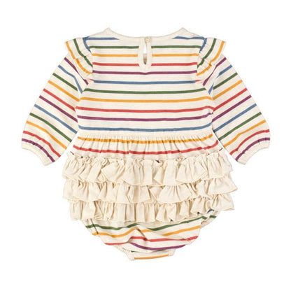 RuffleButts Countryside Rainbow Striped Bubble Romper