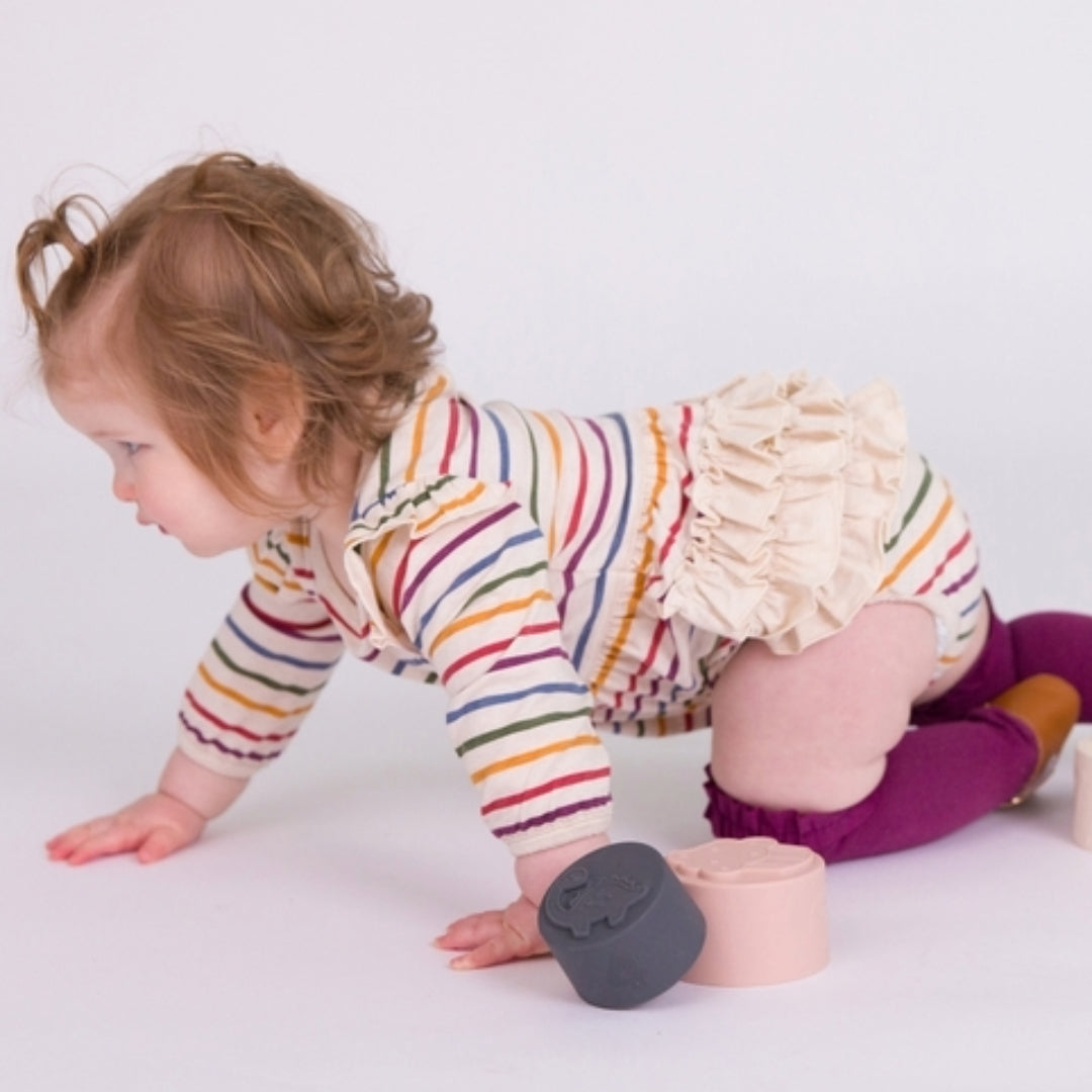 RuffleButts Countryside Rainbow Striped Bubble Romper