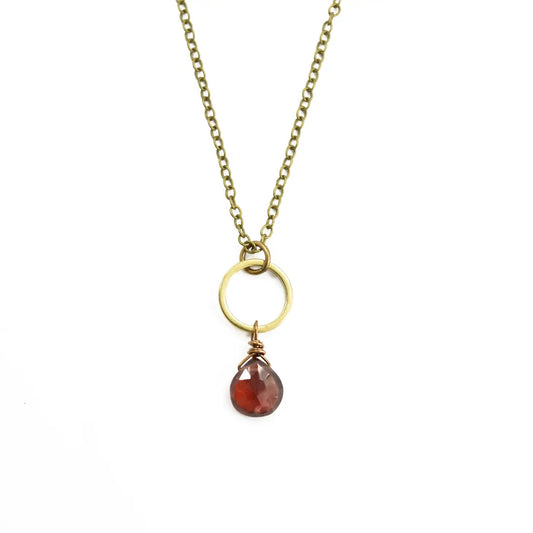 Edgy Petal Garnet Golden Circle Necklace