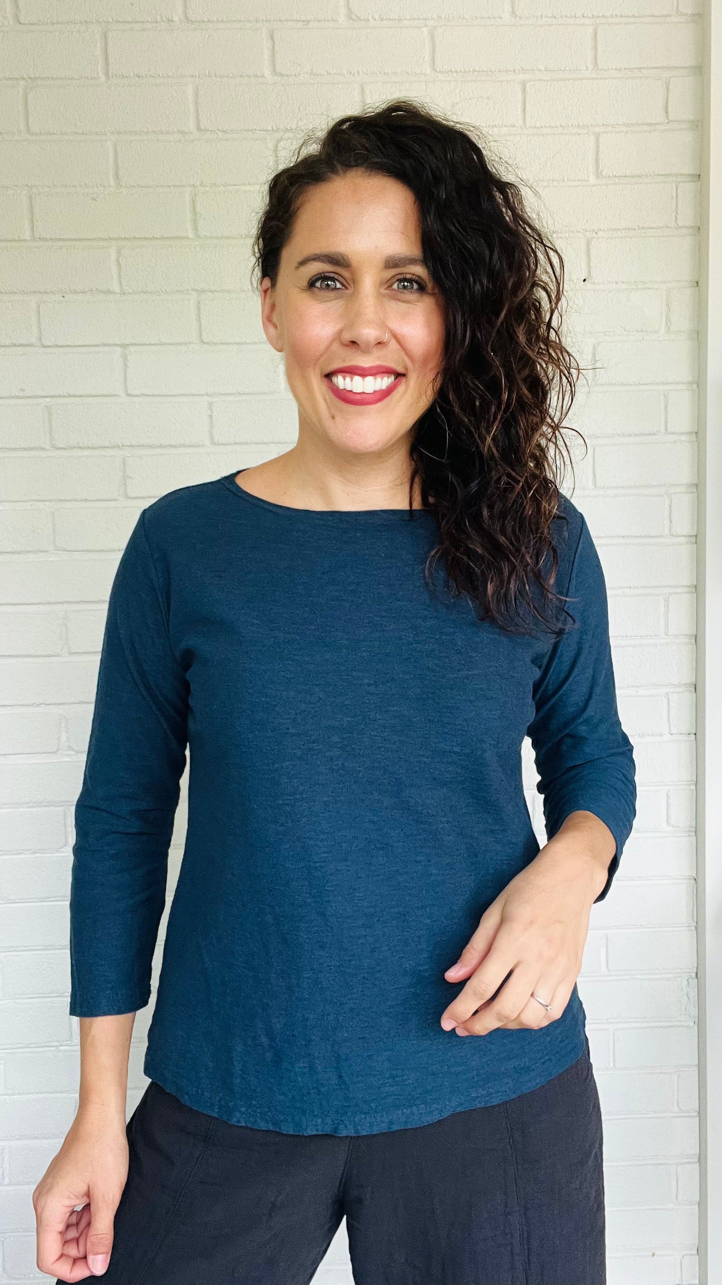 Cut Loose Cotton Linen 3/4 Sleeve Boatneck Tee - Multiple Colors