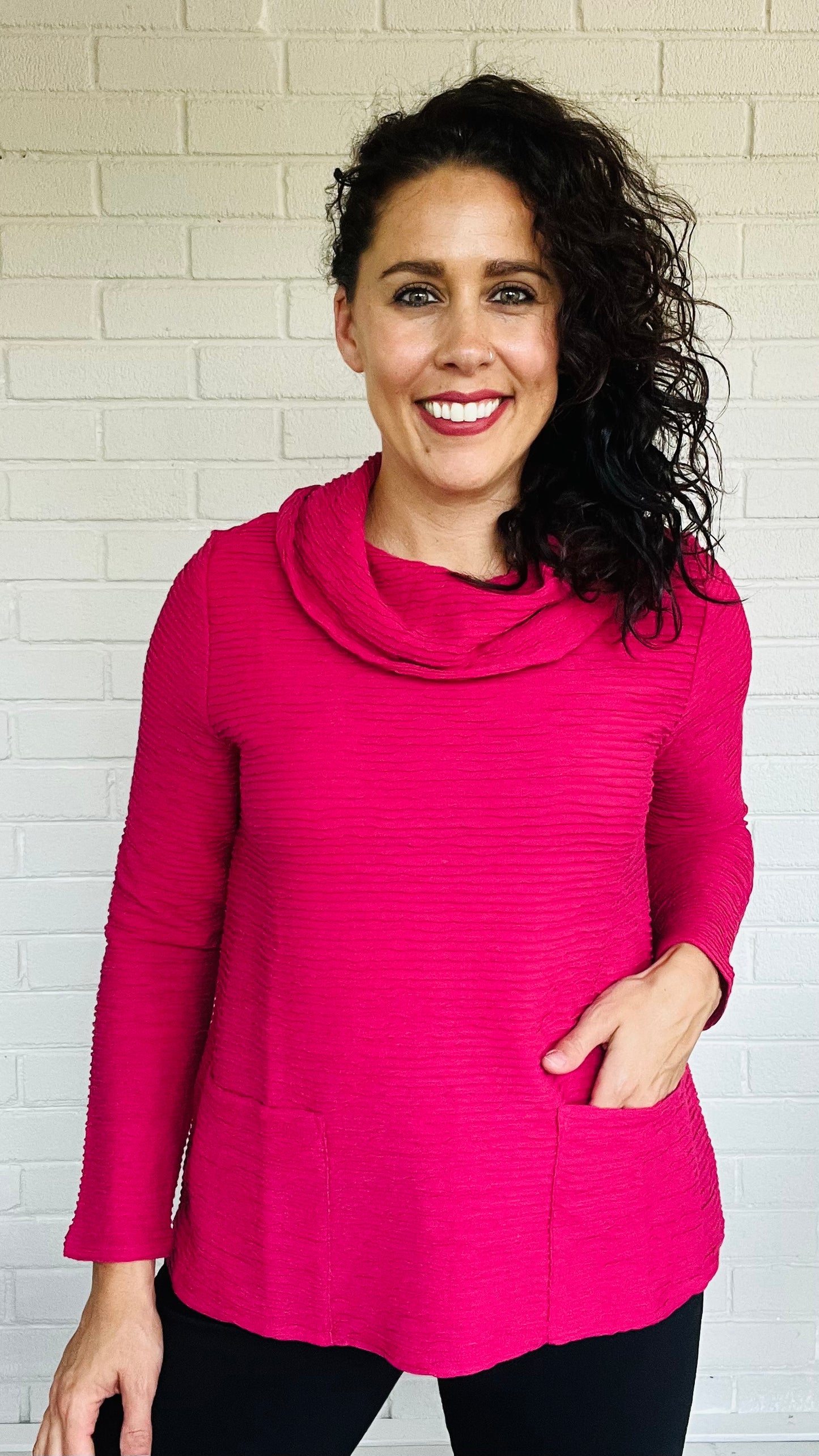 Habitat Ripple Effect Cowl Neck Pocket Top - Multiple Colors