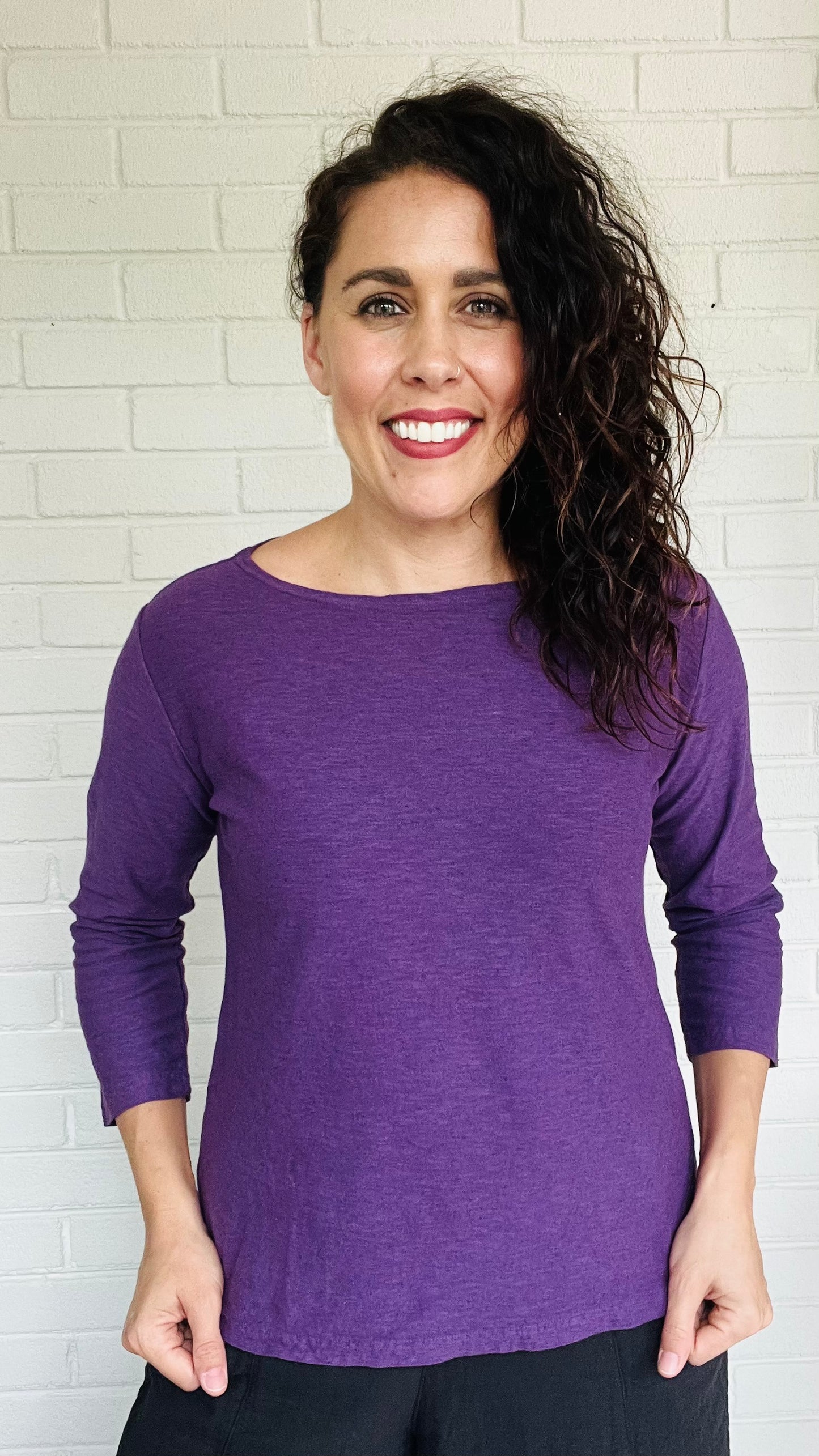 Cut Loose Cotton Linen 3/4 Sleeve Boatneck Tee - Multiple Colors