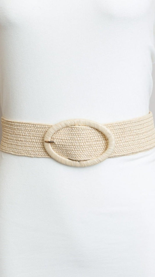 Leto Accesseries Raffia Oval Buckle Belt