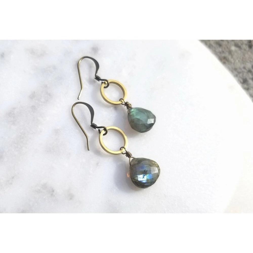 Edgy Petal Labradorite Circle Earrings